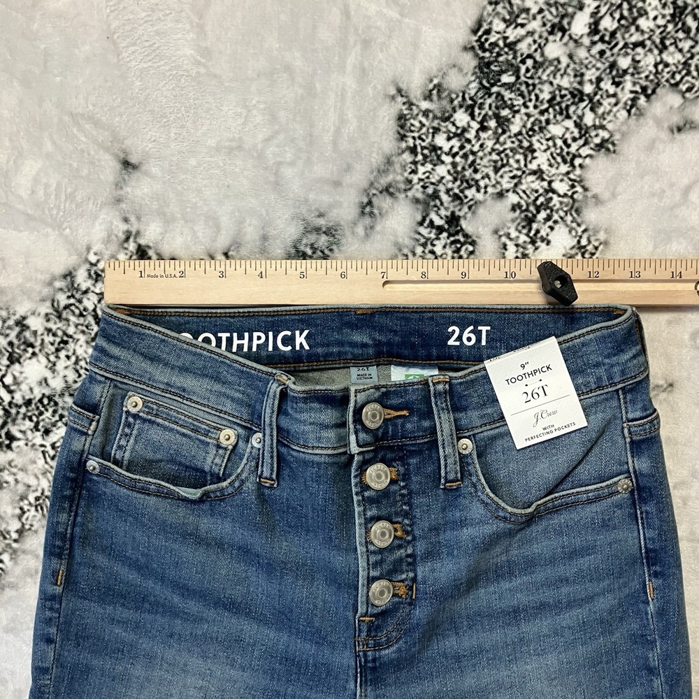J Crew Jeans Womens‎ Size 26 Tall 9in Toothpick Button Fly Raw Hem Denim - Picture 2 of 10